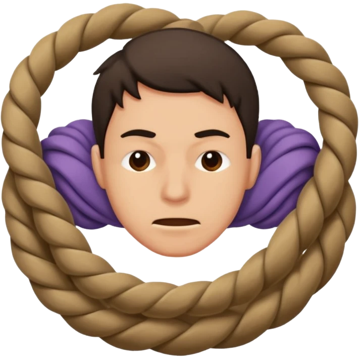 A man suffocating himself with a rope emoji