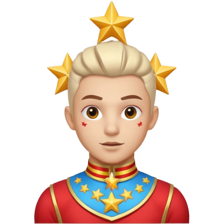 circus acrobat portrait, head and shoulders only, sporty costume collar, energetic expression, star accessories, 3D cartoon, mobile game icon style, clean background, no text, no watermark
 emoji