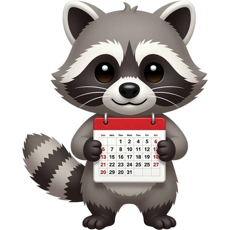 raccoon holding a calendar emoji