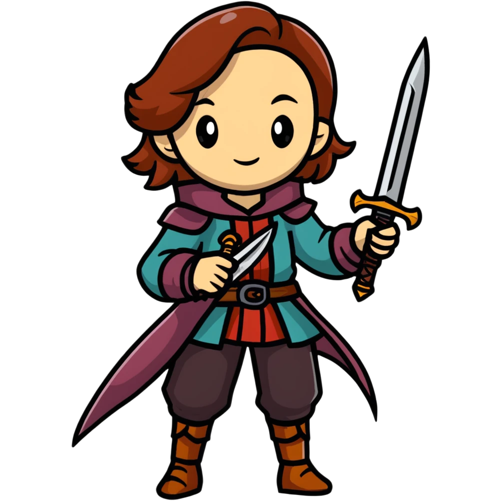 Leliana from Dragon Age as a bard with daggers emoji