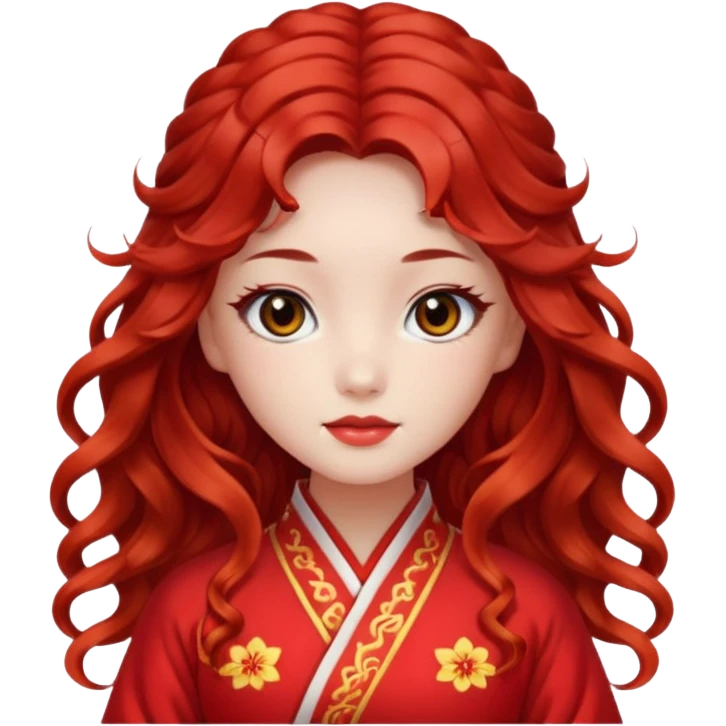 Beautiful girl, red hair,wavy hair，long hair,Black eyes,Chinese con lente emoji