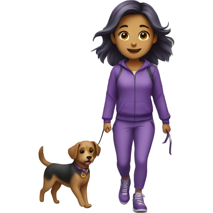 Girl walking with dog in purple clothes emoji