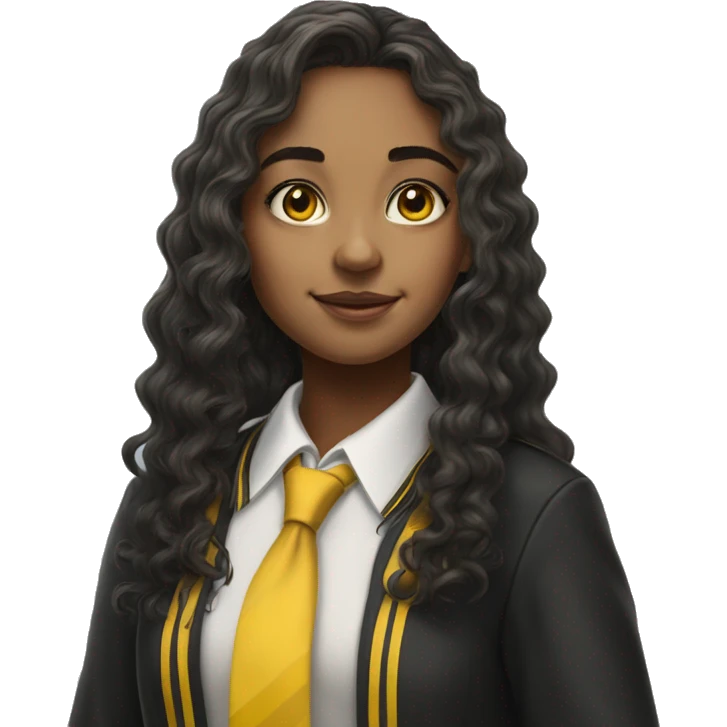  Hyper realistic girl with long curly hair wearing Hufflepuff school uniform emoji
