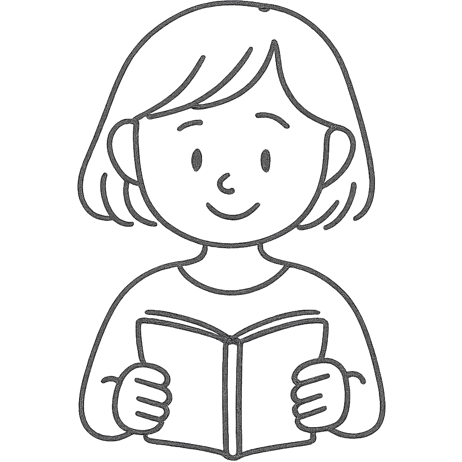 A girl with short light brown hair holding a pink book, wearing a mint shirt emoji