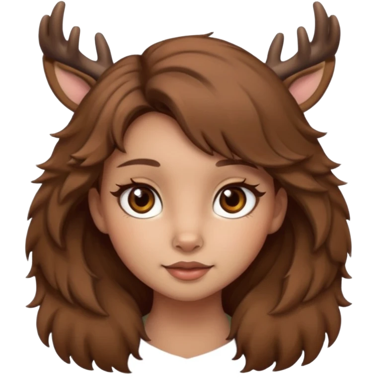 Make a cute girl deer with brown hair and brown eyes emoji