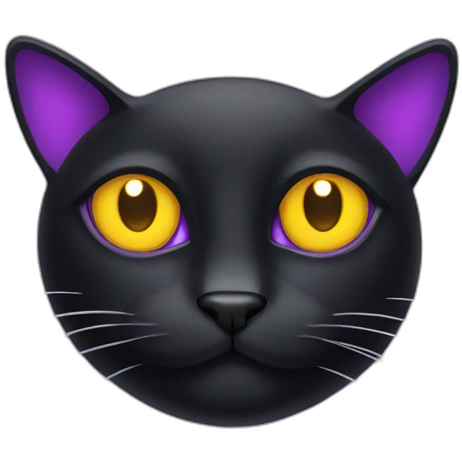 Black cat with purple and yellow eyes emoji