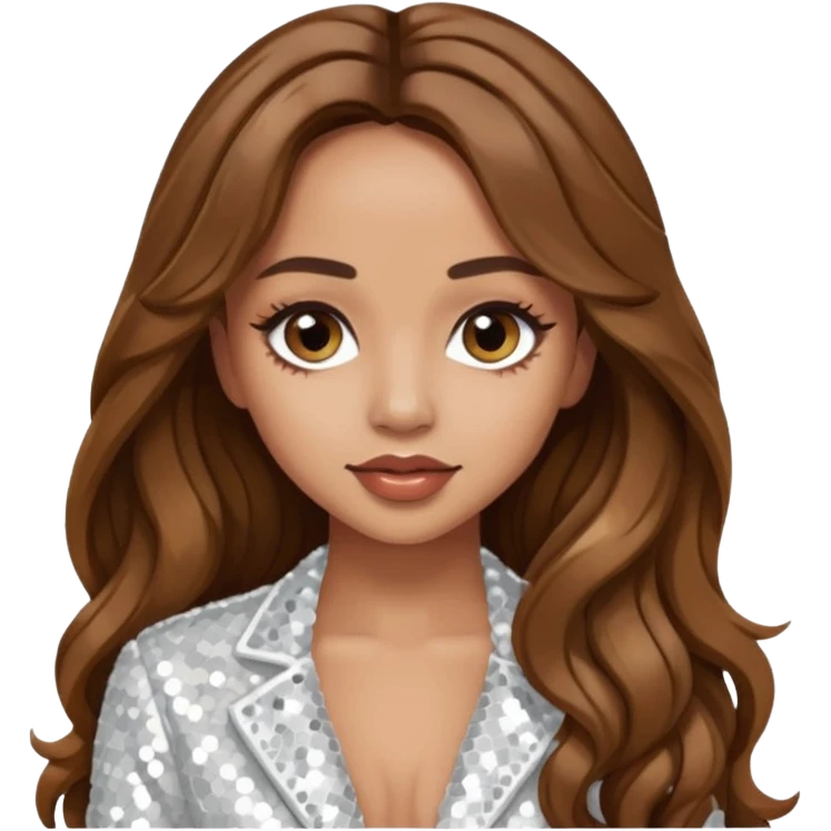Jade Thirlwall from Little Mix with long brown hair, white sequin outfit emoji