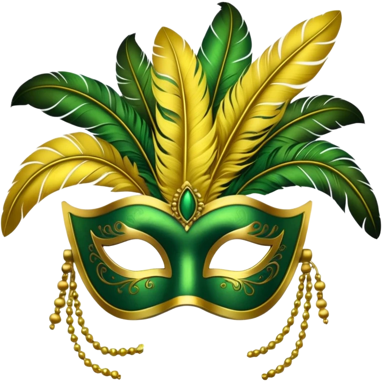 masquerade mask with yellow and green feathers emoji