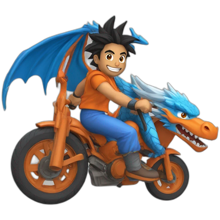 indian adult guy wearing Goku costume riding a blue flying dragon emoji