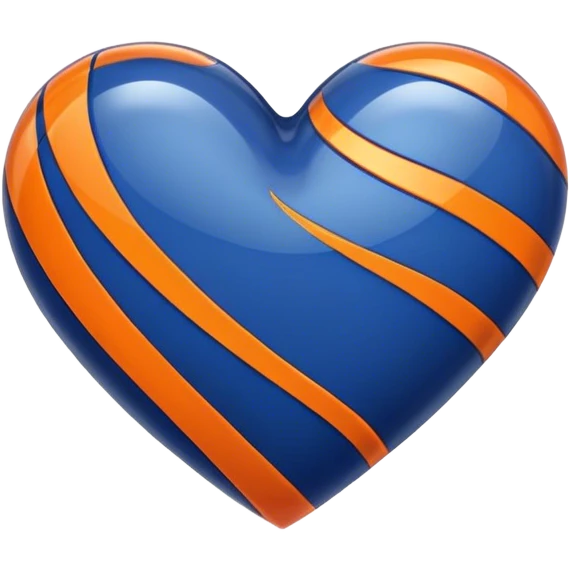 Glossy dark blue heart with straight orange athletic stripes going down one side emoji