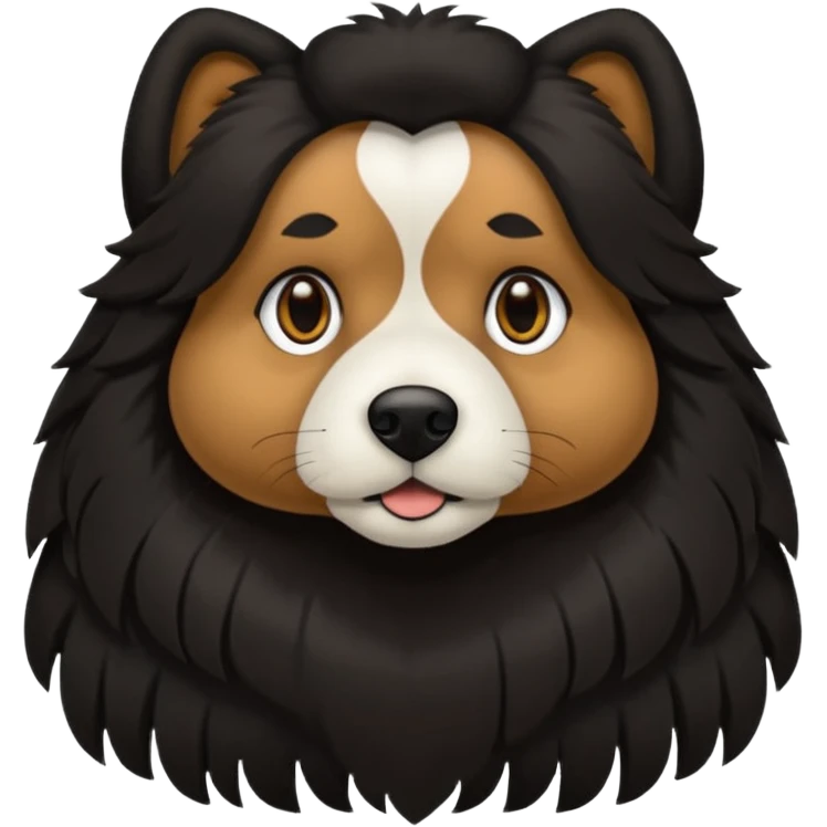 haz un perro negro con las patas y el ozico blancos toques marrones mucho pelo y ojos marrones emoji
