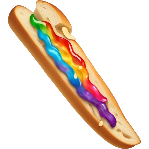Long sandwich that is in form of a sword covered with peanut butter and jelly. Make it look colorful + have rainbow colors emoji