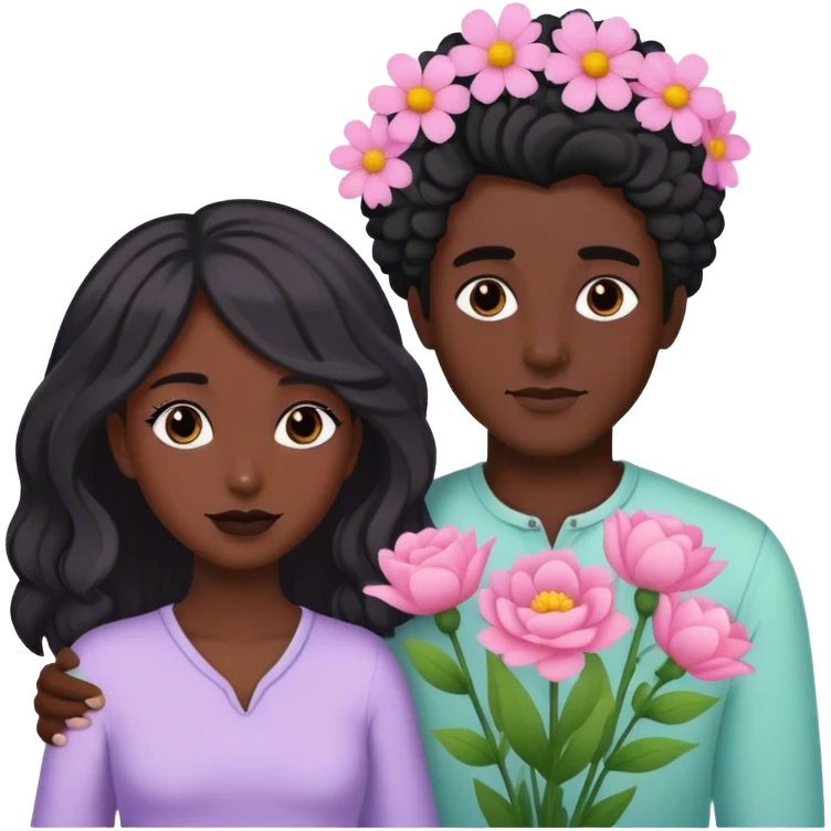 Black Boyfriend giving girlfriend black hair pastel flowers flowers  emoji