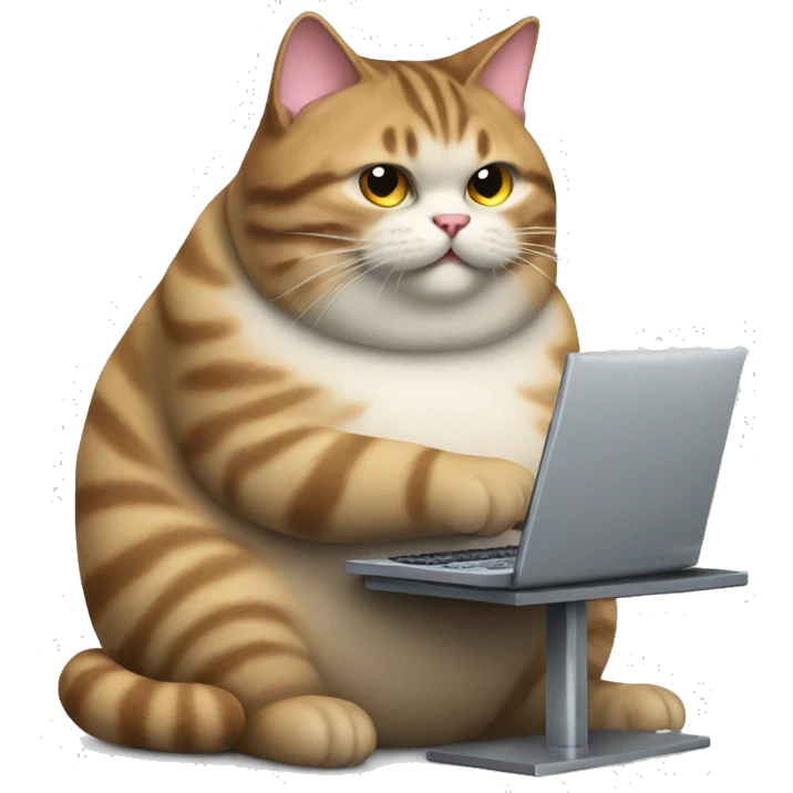 fat tabby cat working on a computer emoji