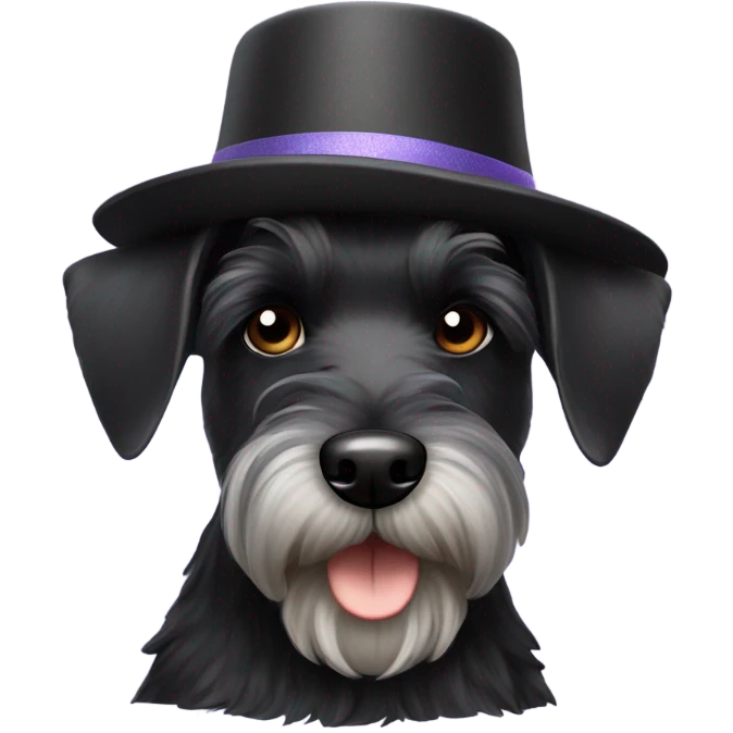 Black miniature schnauzer wearing a chapeau emoji