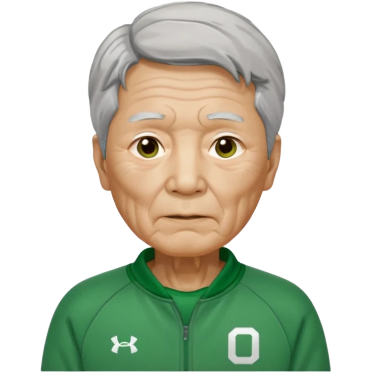 Design Ali Abdul replaced with Oh Il-nam (Player 001), elderly Korean male, wrinkled face, gray hair, green tracksuit with white number 001 visible. emoji