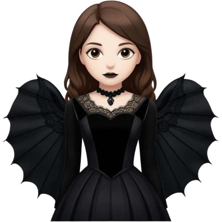 Adelaide Victoria Kane with brown hair in black goth dress emoji