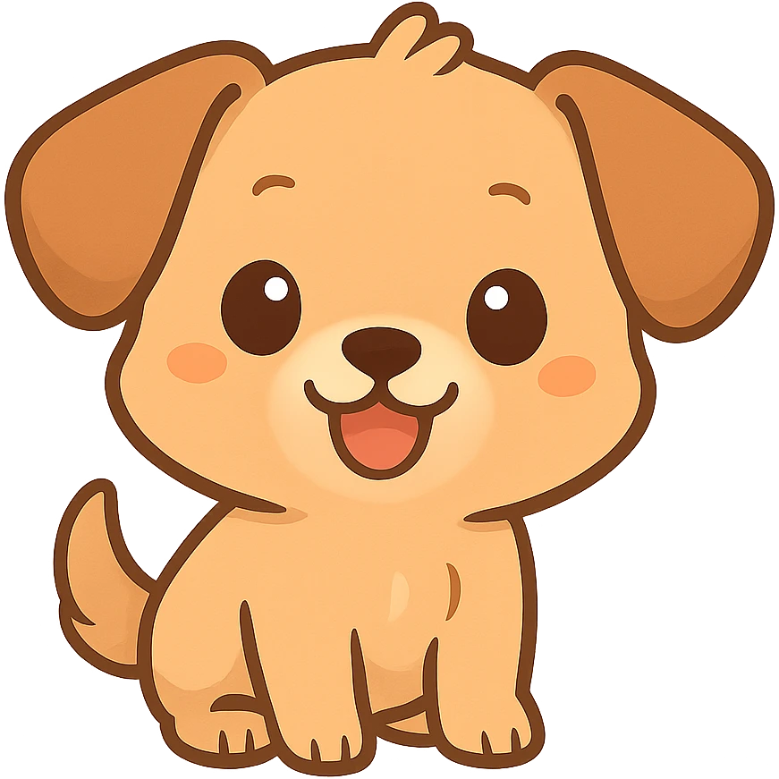 cute cartoon dog emoji, friendly expression, ideal for Twitch chat emoji