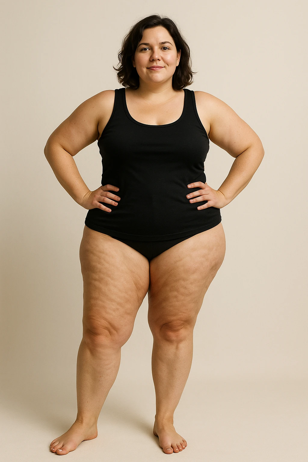 Donna con cellulite sulle gambe emoji