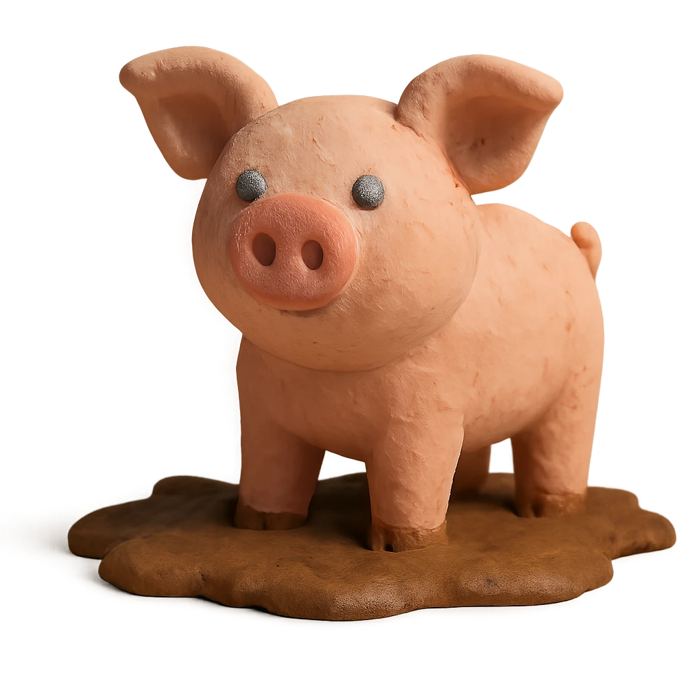 pig standing in mud, pastel colors, visible fingerprints, claymation style emoji