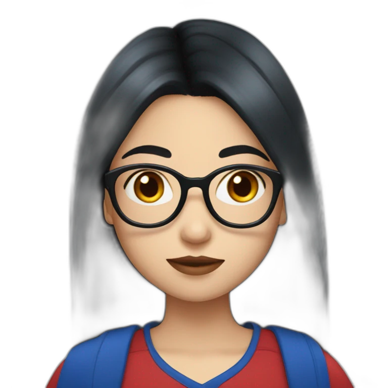 FCB girl long black hair with glasses blue red emoji