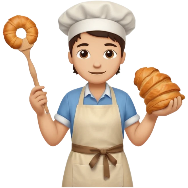 Baking humanless avatar in clean vibrant style illustration. Fresh croissant and rolling pin, warm golden tones, simple shapes, flat design, high contrast, cozy and friendly. emoji
