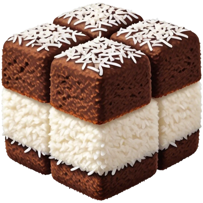 cinematic-realistic-lamingtons-dessert-emoji,-depicted-as-soft-sponge-squares-coated-in-chocolate-and-coconut-rendered-with-mouth‚äêwatering-detail-and-vibrant-lighting emoji