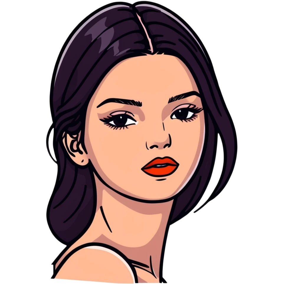 Kendall Jenner, fashion icon, elongated face, plump lips with glossy lipgloss shine emoji