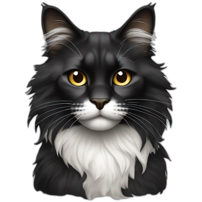 Main coon noir avec ventre blanc et une tache blanche sur le nez emoji