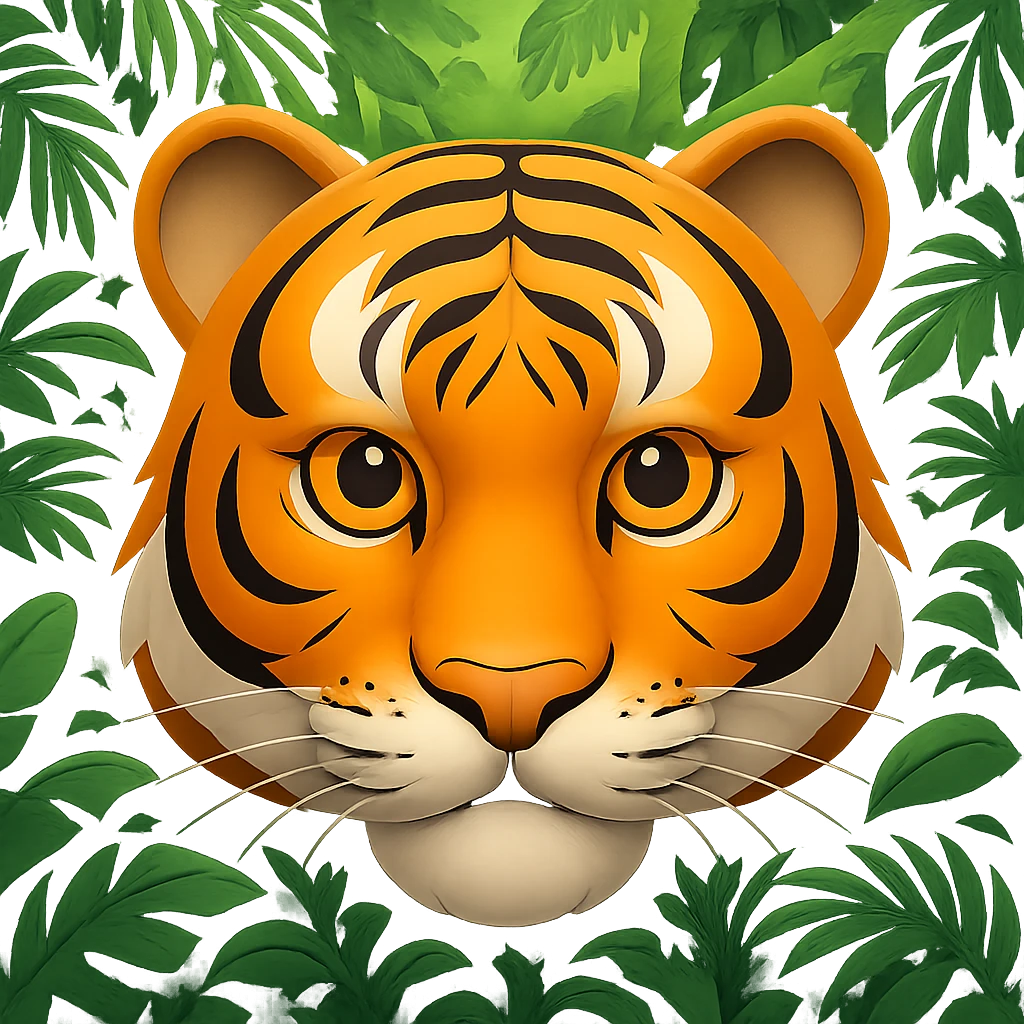 Add a lush green jungle background behind the tiger in the style of apple emojis, preserving the apple emoji style and look. emoji