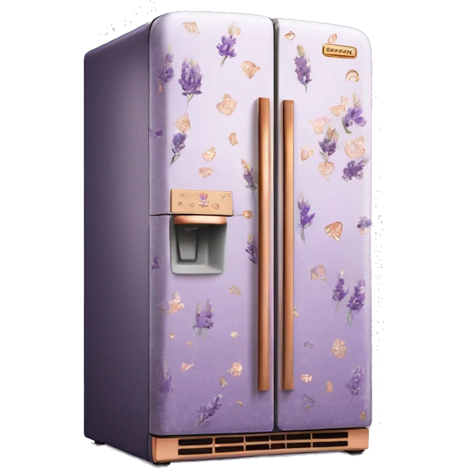 Realistic lavender and copper fridge decorated in rose gold and purple flower pattern. emoji