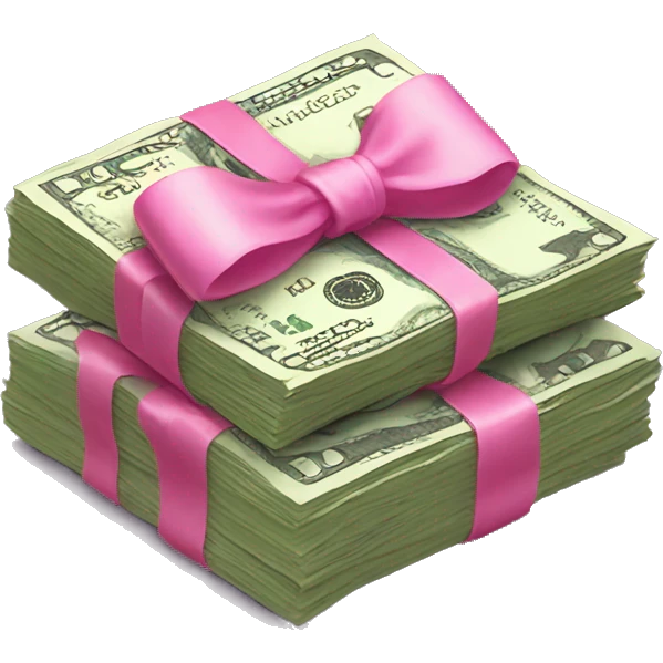 Stack of cash with pink bow emoji