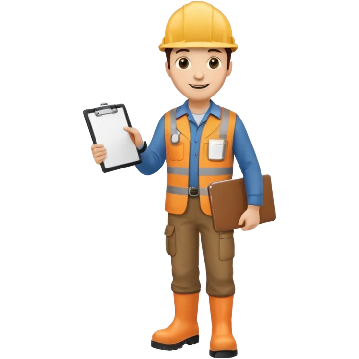 engineer standing with safety boots, holding a clipboard emoji