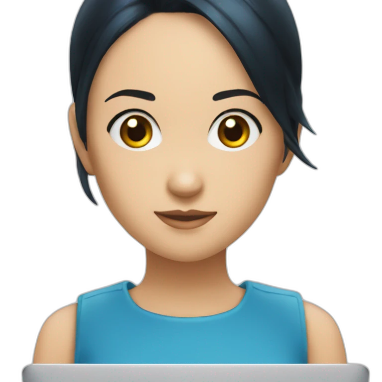 nico robin wearing blue with a macbook emoji