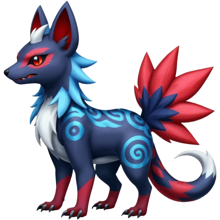 Colorful patterned esoteric shiny glowing scaly scary cool badass edgy Zorua-Absol-Zangoose-Salandit-fusion (full body) emoji