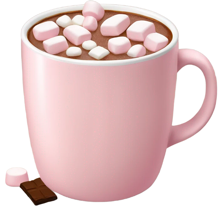 Light Pink mug of hot chocolate with marshmallows  emoji