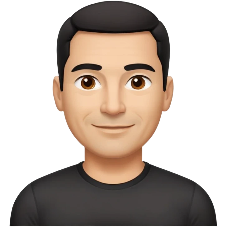 Broad-shouldered Hispanic man in his 50s, light brown complexion, square face with defined jawline, very short black hair with tight fade, thick straight eyebrows, medium dark eyes with vibrant look, wide nose, confident smile, wearing black fitted athletic shirt emoji