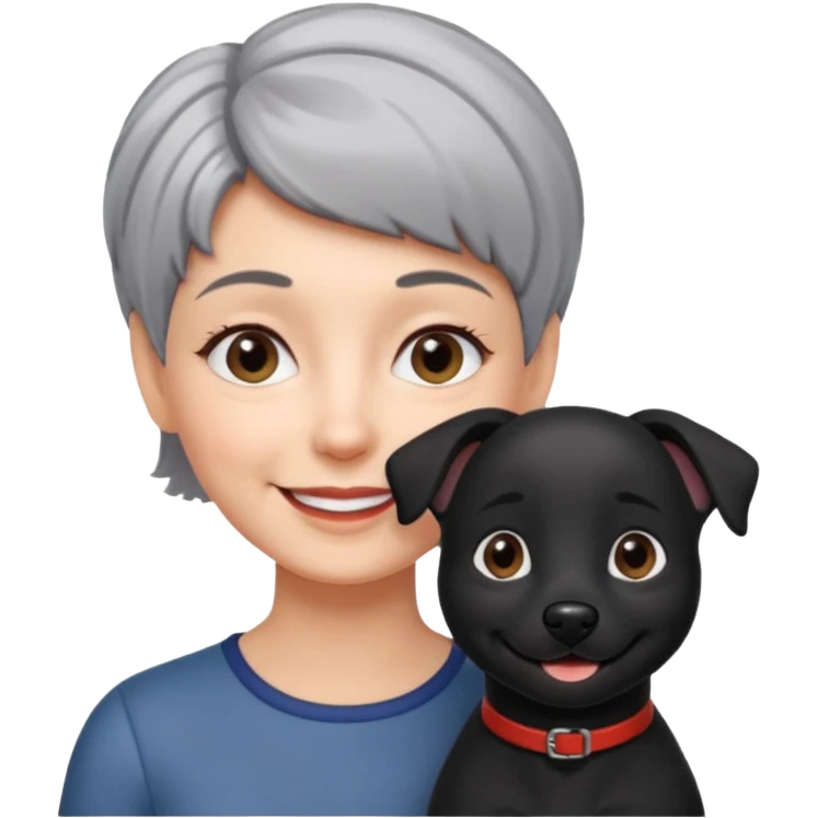 short gray haired woman with black dog emoji