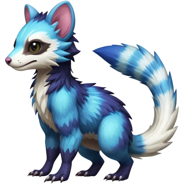 Realistic sharpColorful translucent glowing Trico-Sergal-Furret-Ferret-Wolverine-Vernid-furry-fursona-fusion-Fakemon-animal-hybrid-creature, full body emoji