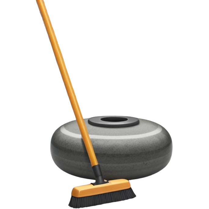 An icon showing a detailed close-up of a curling stone sliding across the ice, with a broom in motion beside it. The background features an indoor stadium with cheering spectators on the stands. Transparent background captures the strategy and focus of curling. emoji