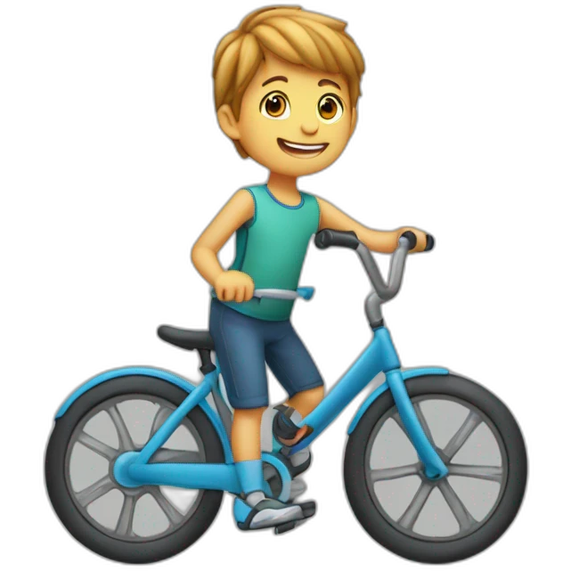 Un enfant qui fait du vélo poursuivi par un aliène emoji
