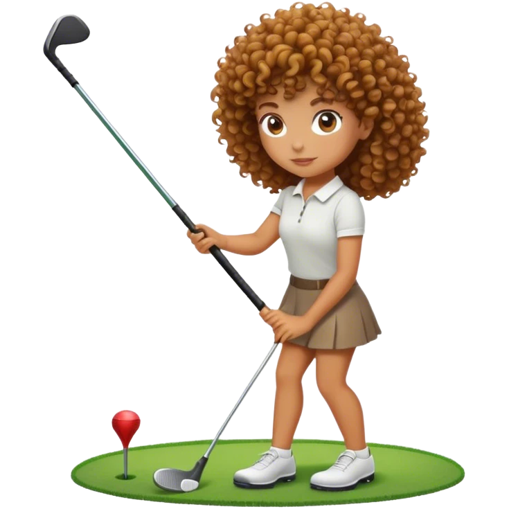 Tanned girl curly hair golfing emoji