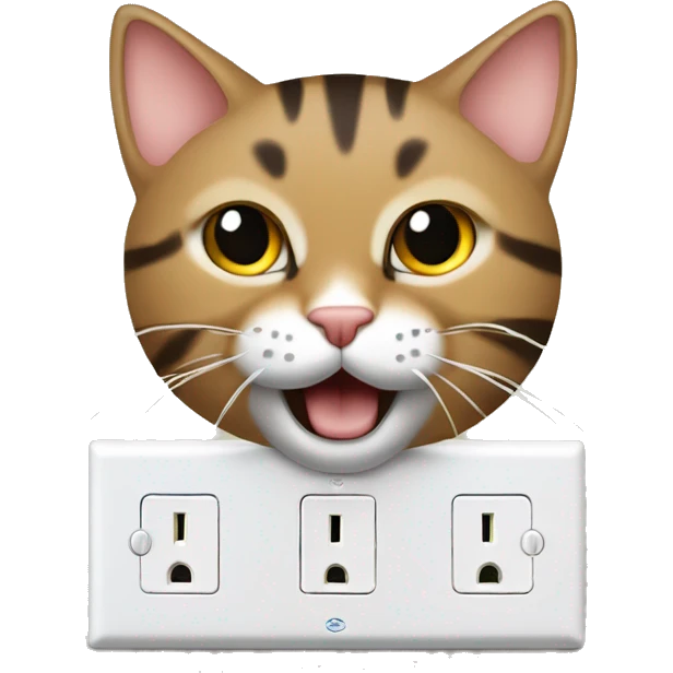 Tabby cat playing with an outlet cover emoji