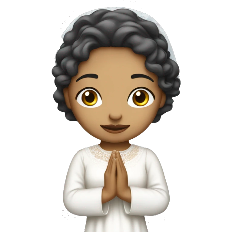Light skin girl praying with eyes closed and lace white veil  emoji