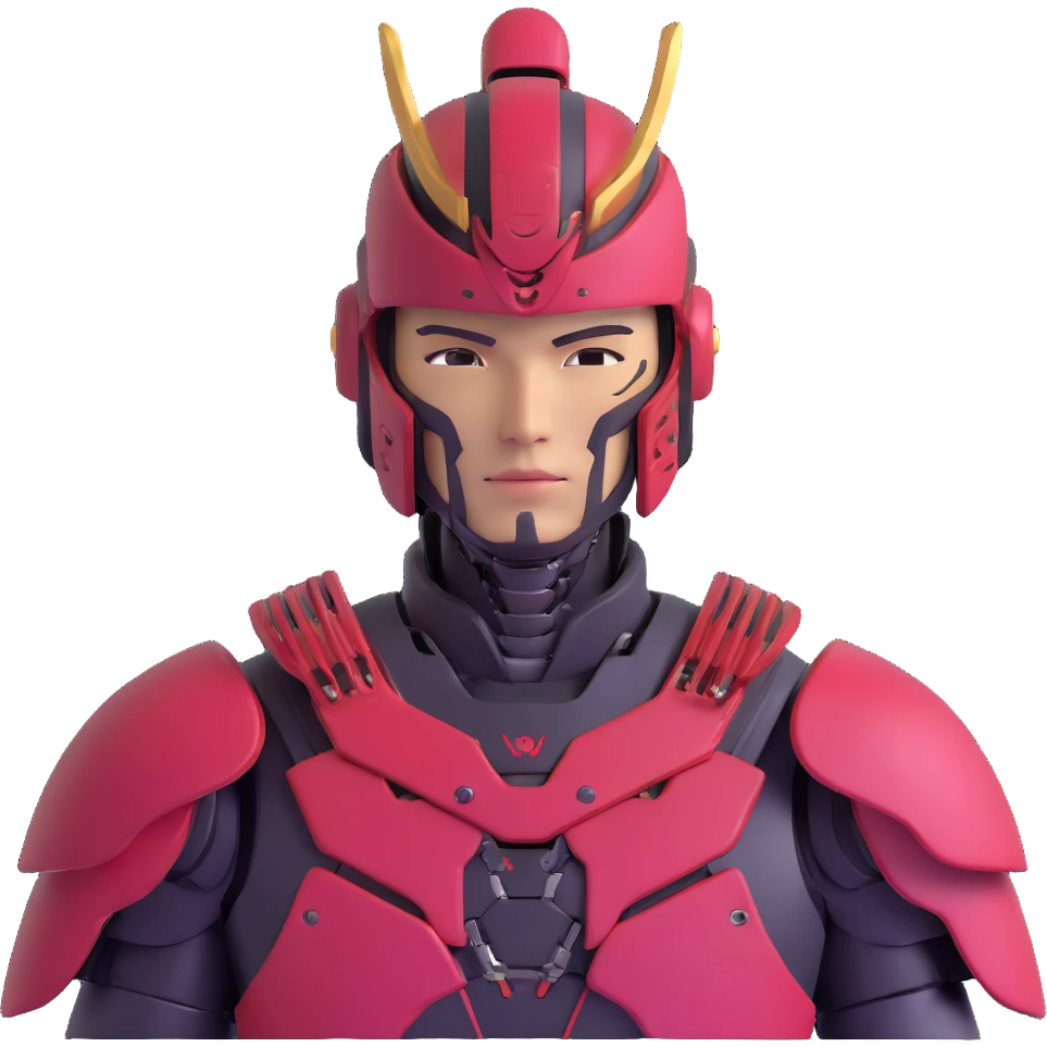male cyborg samurai with half-human half-robot face and high-tech armor emoji