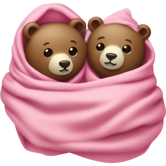 Milk and mocha bear couple under a pink blanket with hrey matcha emoji