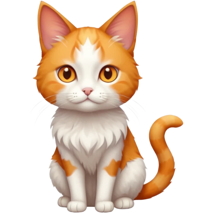 full body of tiny + skinny ginger and white cat with deep orange eyes and triangular shaped face emoji