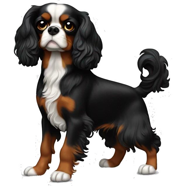 Cavalier King Charles noir et feu qui sourit emoji