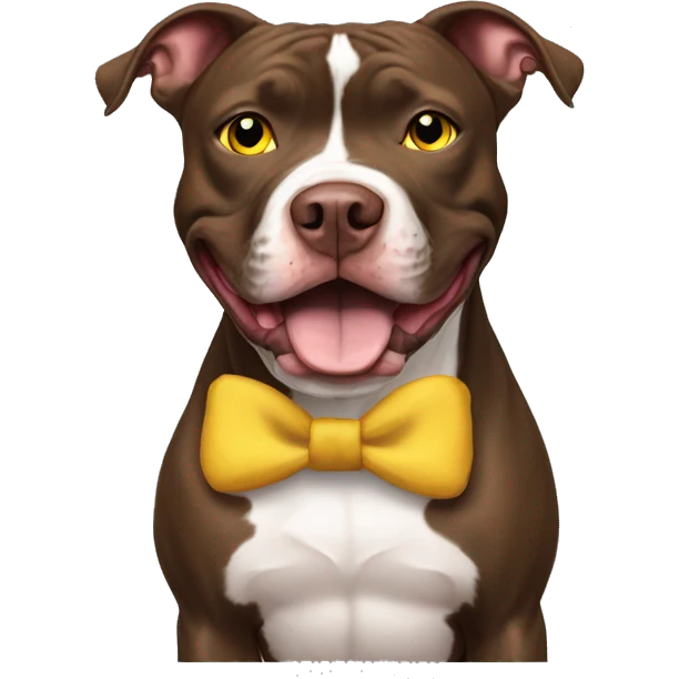 Rednose pitbull with yellow eyes, smiling with bow  emoji