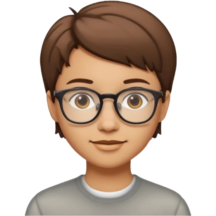 A person emoji with glasses and small smile with short brown hair emoji